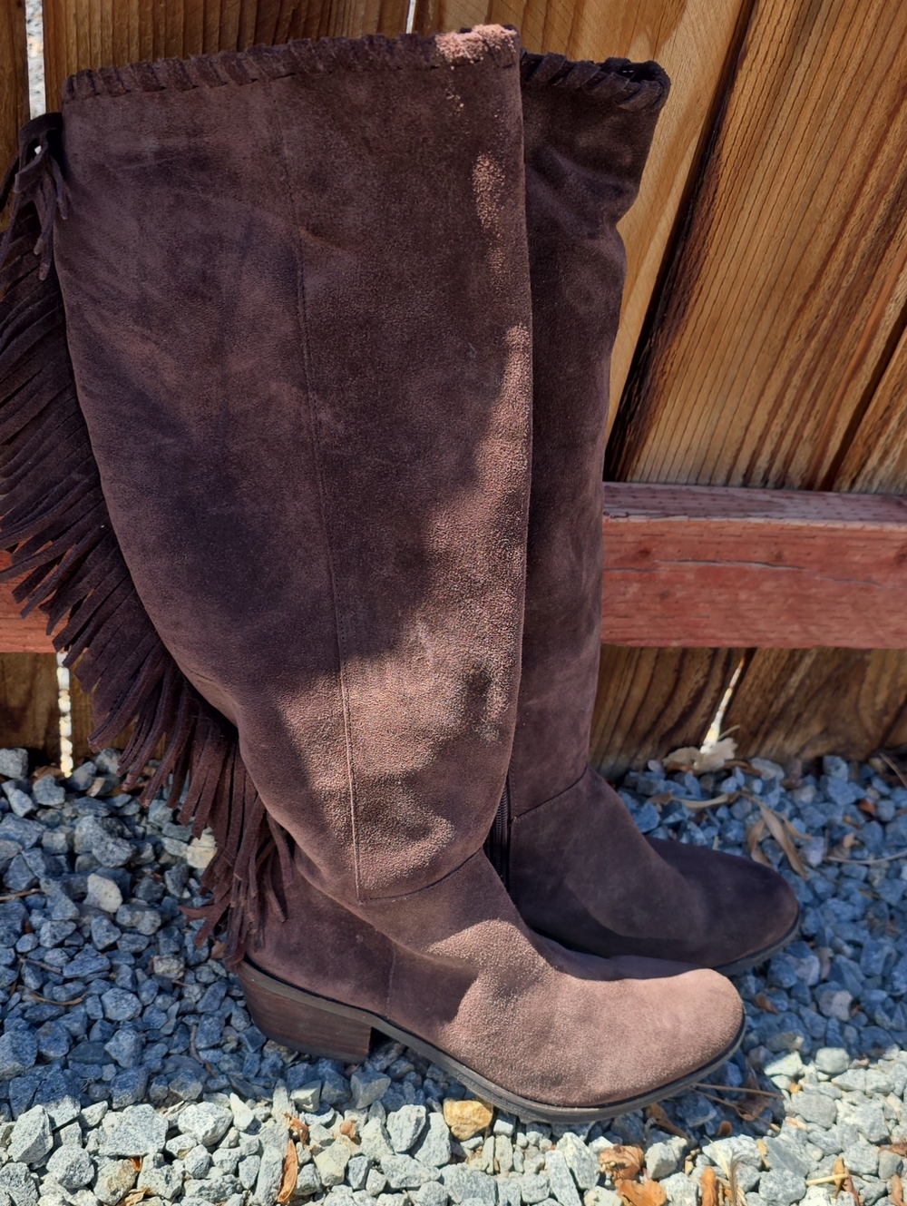 Reba Dark Brown Suede Over-the-Knee Fringe Boots
